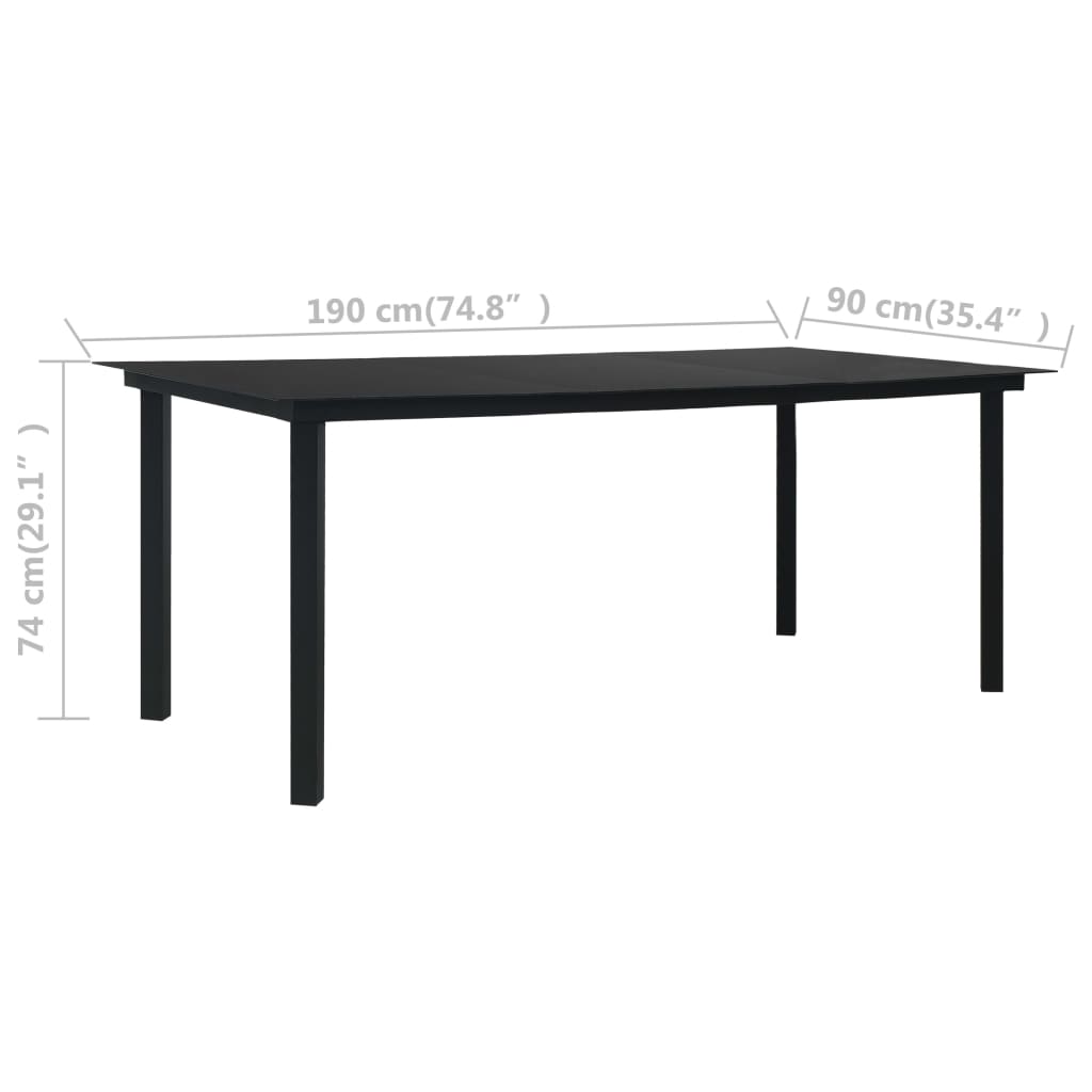 Tavolo da Giardino Nero 190x90x74 cm in Acciaio e Vetro | homemem39