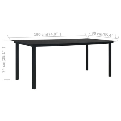 Tavolo da Giardino Nero 190x90x74 cm in Acciaio e Vetro | homemem39
