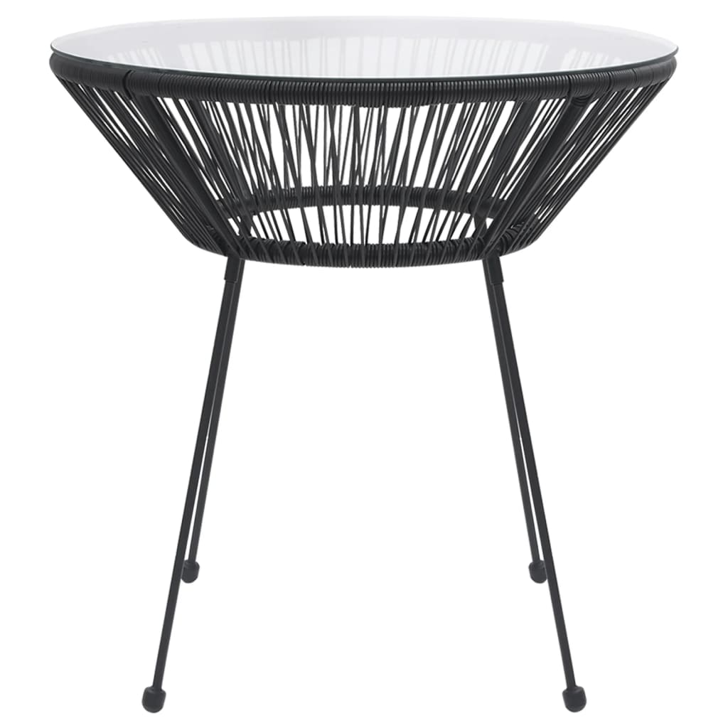 Tavolo da Pranzo per Giardino Nero Ø70x74 cm in Rattan e Vetro - homemem39