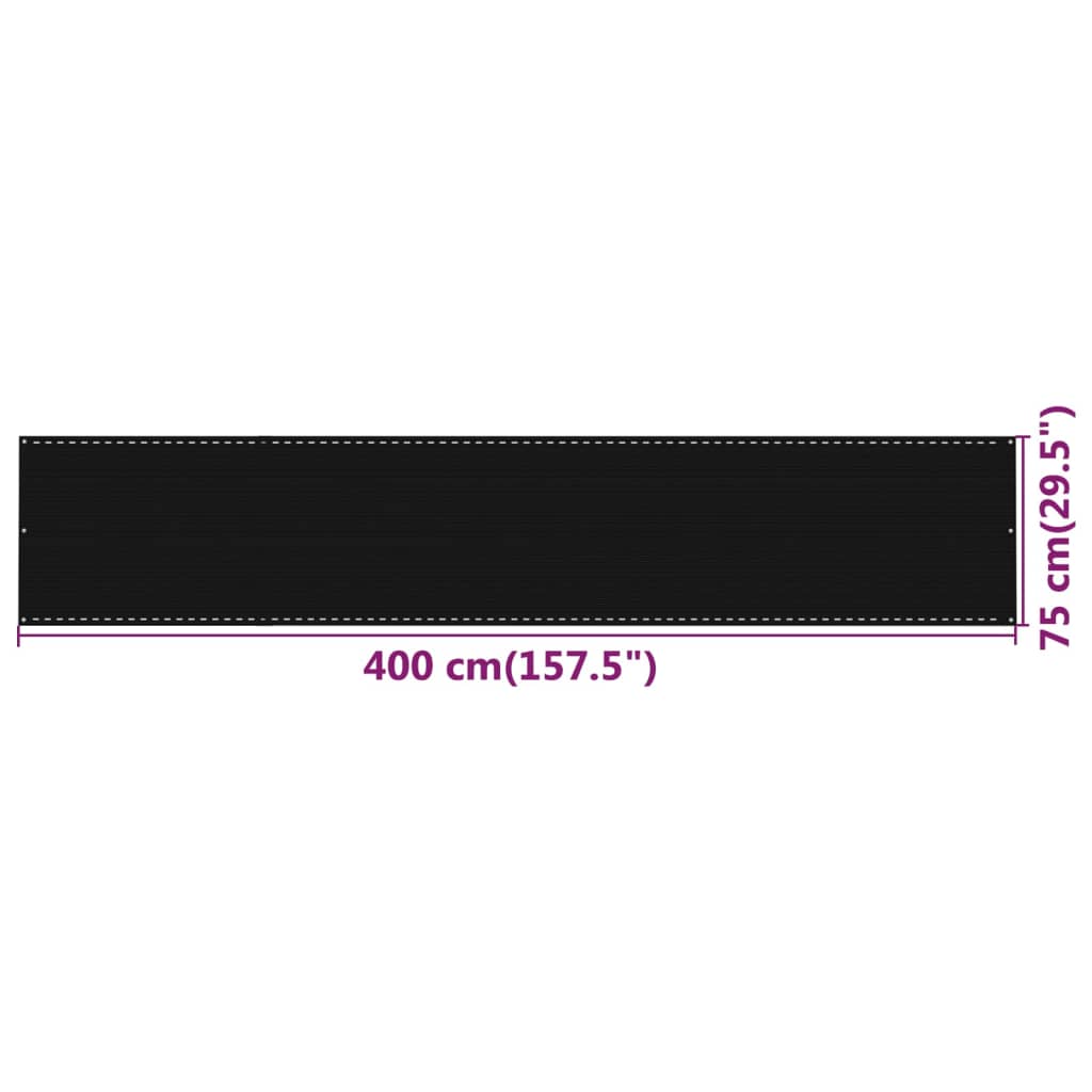 Paravento da Balcone Nero 75x400 cm in HDPE | homemem39