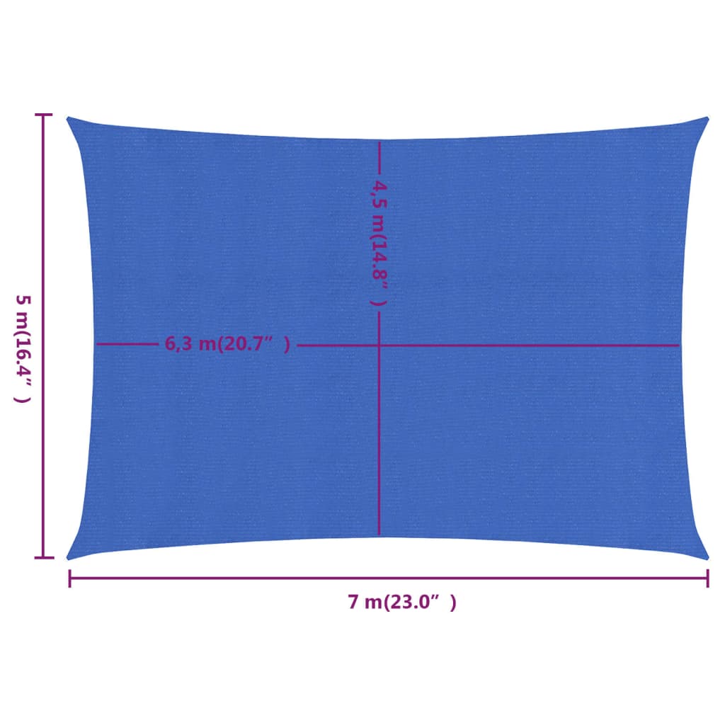 Vela Parasole 160 g/m² Rettangolare Blu 5x7 m in HDPE