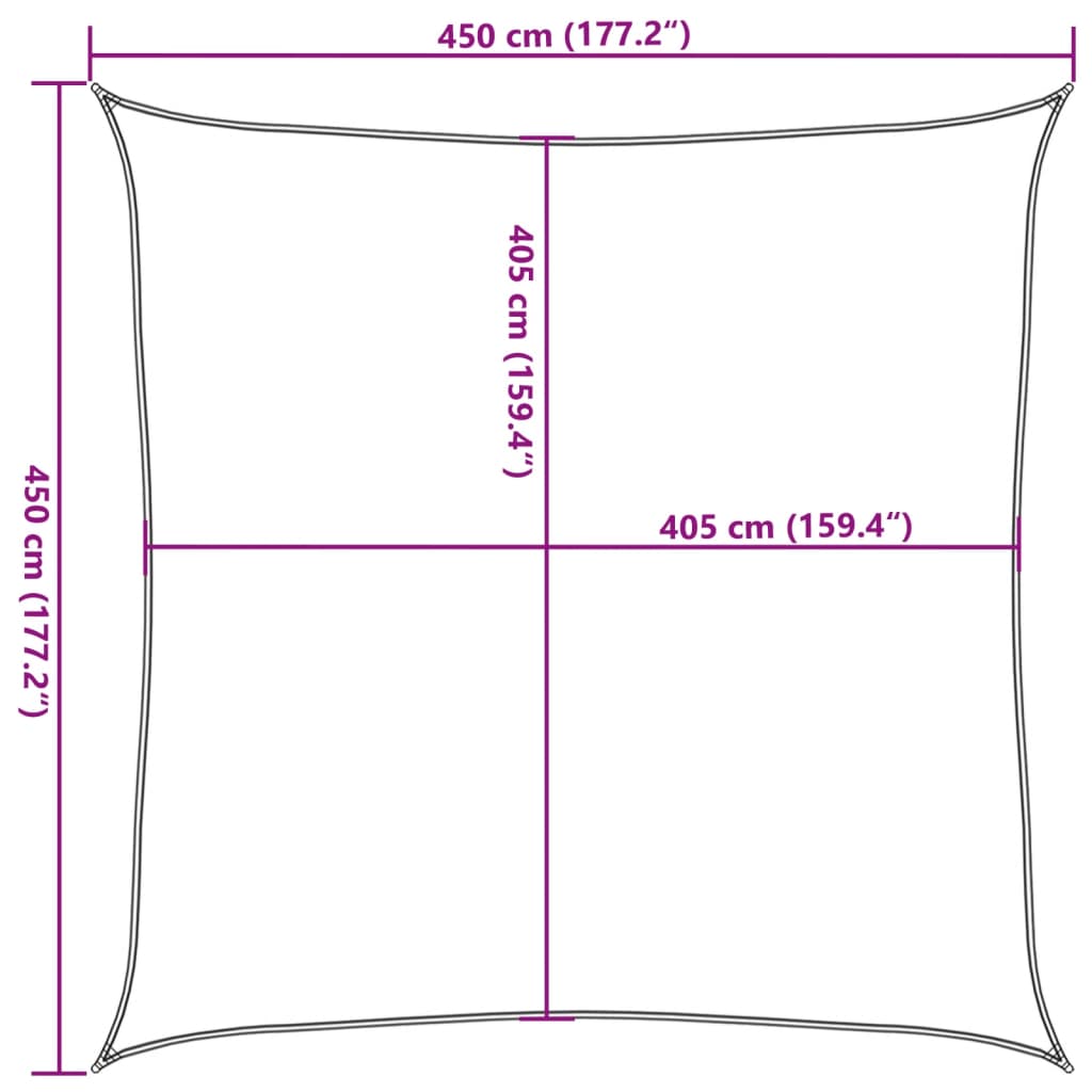 Vela Parasole 160 g/m² Quadrata Giallo 4,5x4,5 m in HDPE