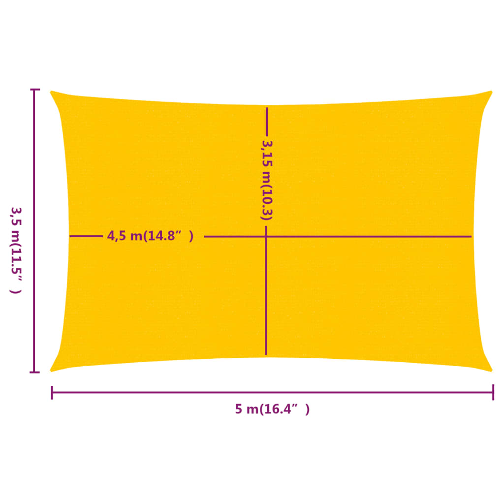 Vela Parasole 160 g/m² Rettangolare Giallo 3,5x5 m in HDPE