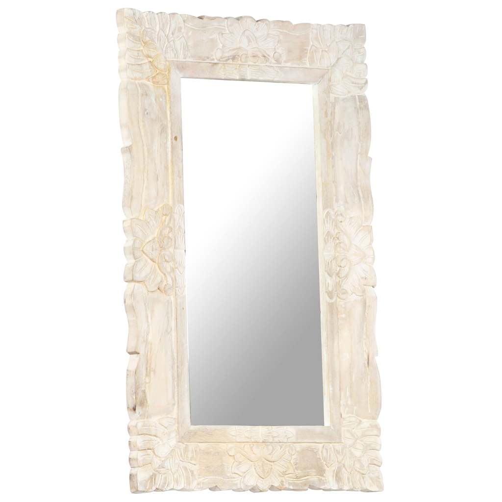 Specchio Bianco 80x50 cm in Legno Massello di Mango