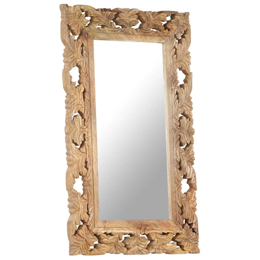 Specchio Intagliato a Mano 80x50 cm in Legno Massello di Mango | homemem39