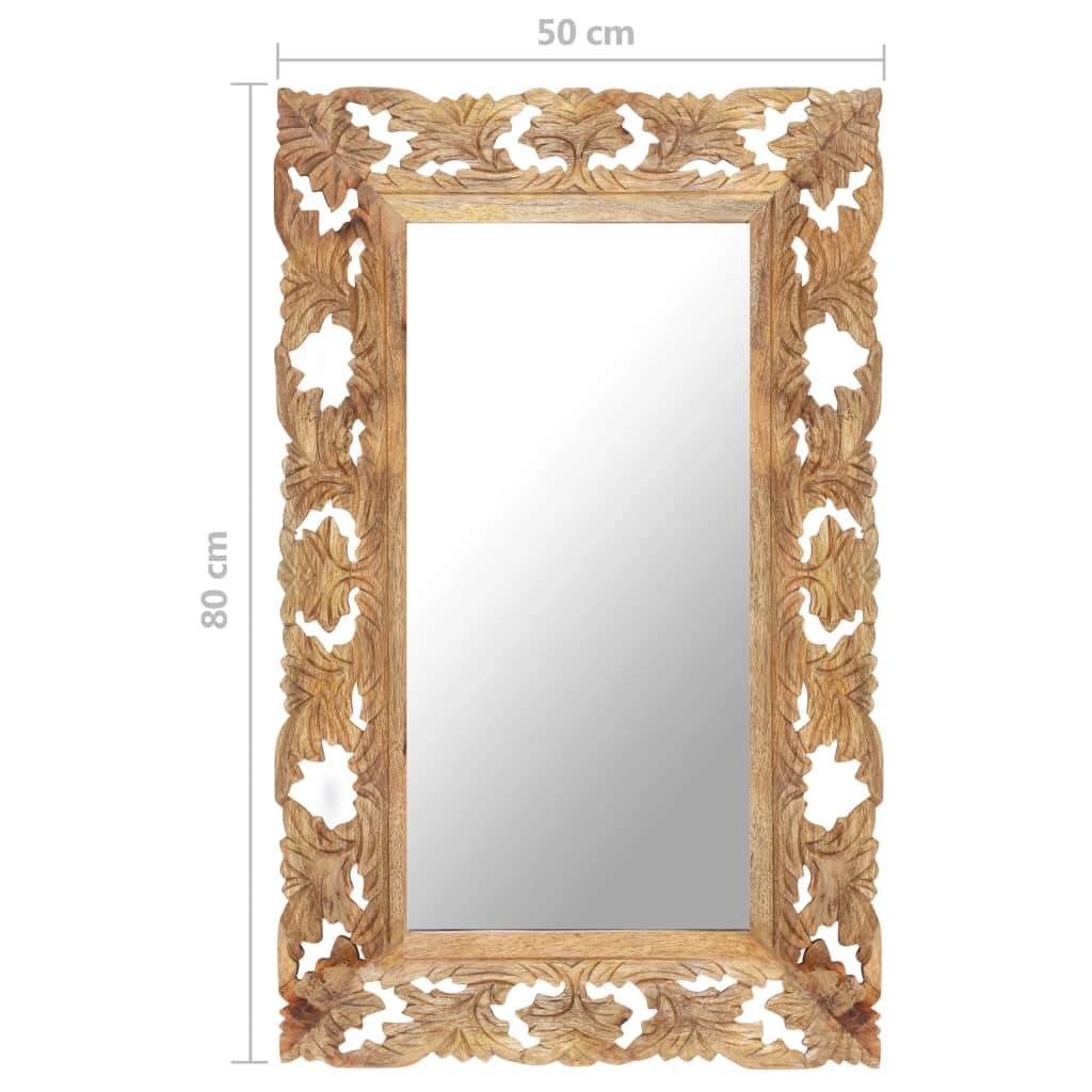 Specchio Intagliato a Mano 80x50 cm in Legno Massello di Mango | homemem39