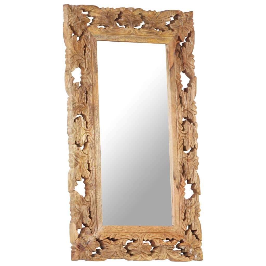 Specchio Intagliato a Mano 80x50 cm in Legno Massello di Mango | homemem39