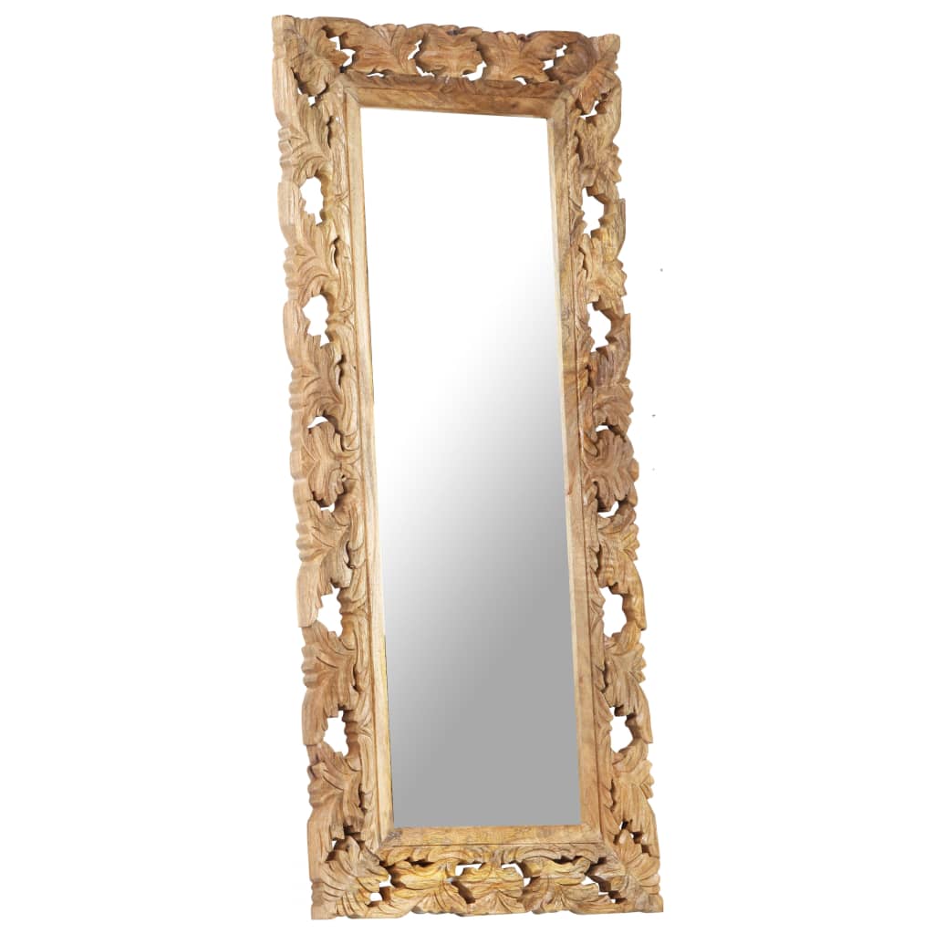 Specchio Intagliato a Mano 110x50 cm in Legno Massello di Mango | homemem39