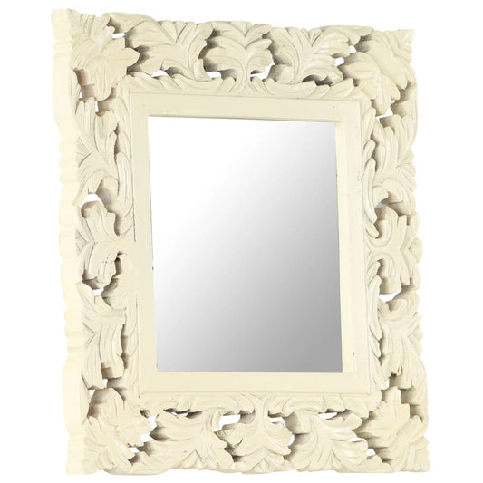 Specchio Intagliato a Mano Bianco 50x50 cm in Massello di Mango | homemem39