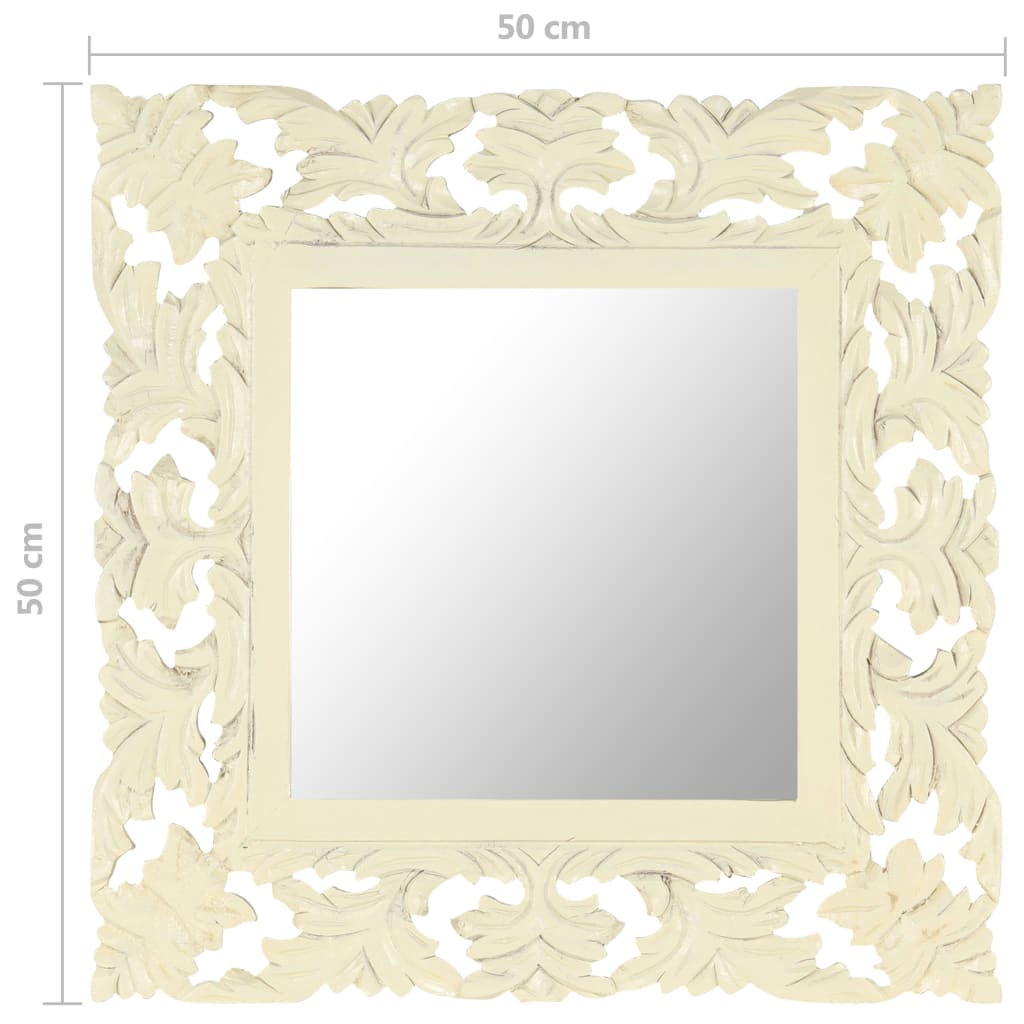 Specchio Intagliato a Mano Bianco 50x50 cm in Massello di Mango | homemem39