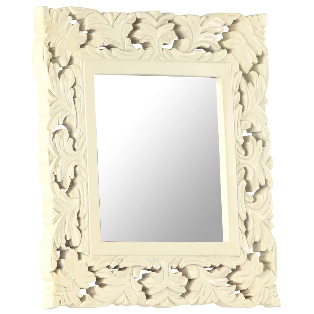 Specchio Intagliato a Mano Bianco 50x50 cm in Massello di Mango | homemem39