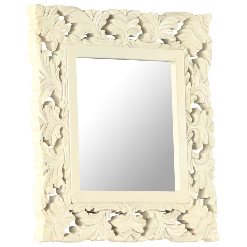 Specchio Intagliato a Mano Bianco 50x50 cm in Massello di Mango | homemem39