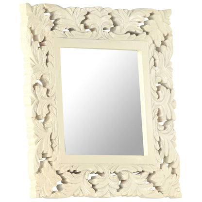 Specchio Intagliato a Mano Bianco 50x50 cm in Massello di Mango | homemem39