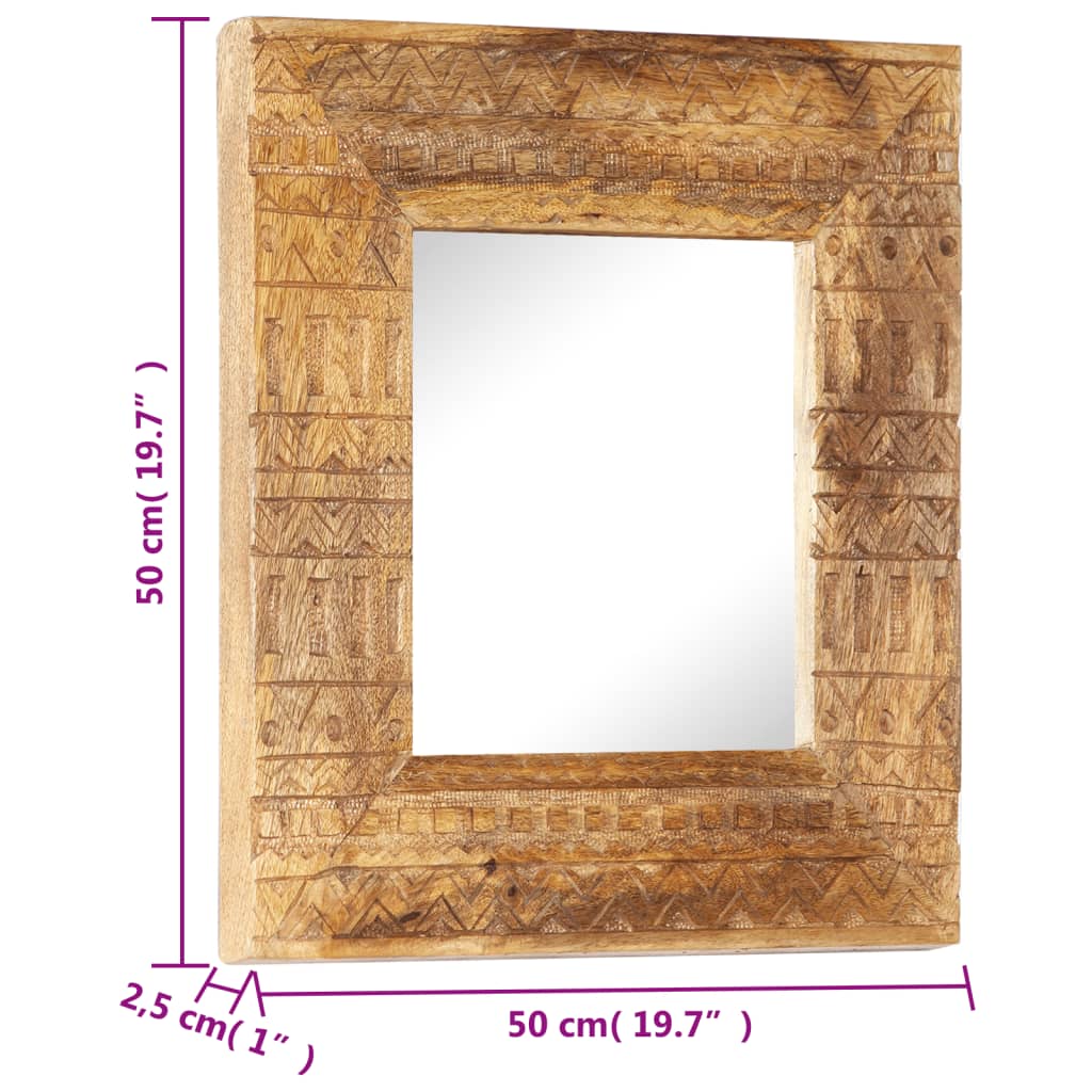 Specchio Intagliato a Mano Bianco 50x50x2,5cm in Legno di Mango