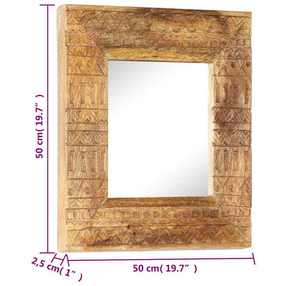 Specchio Intagliato a Mano Bianco 50x50x2,5cm in Legno di Mango