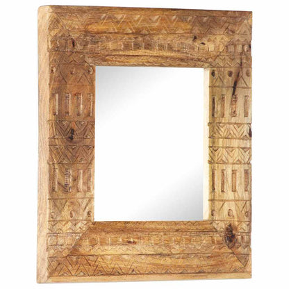 Specchio Intagliato a Mano Bianco 50x50x2,5cm in Legno di Mango