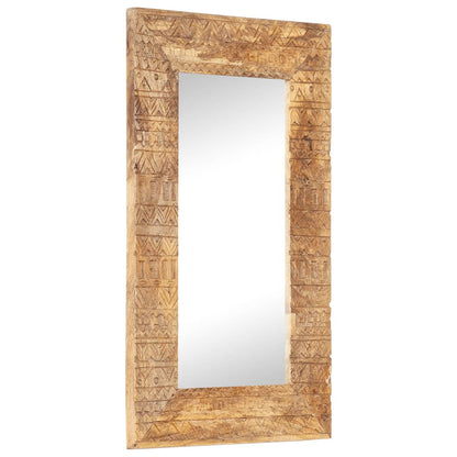 Specchio Intagliato a Mano Bianco 80x50x2,5cm in Legno di Mango