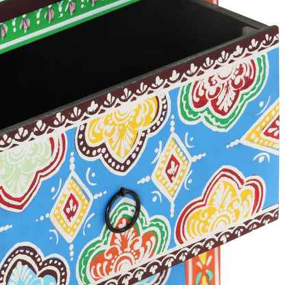 Comodino Dipinto a Mano 40x30x50 cm in Legno Massello di Mango