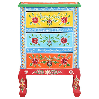 Comodino Dipinto a Mano 40x30x60 cm in Legno Massello di Mango