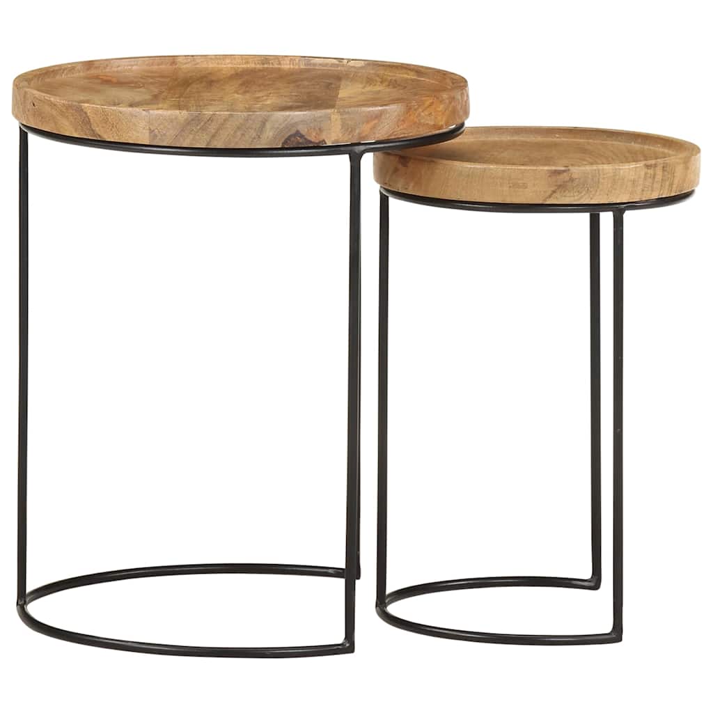 Set Tavolini da Salotto 2 pz Legno Massello di Mango e Acciaio