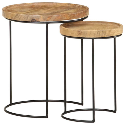 Set Tavolini da Salotto 2 pz Legno Massello di Mango e Acciaio