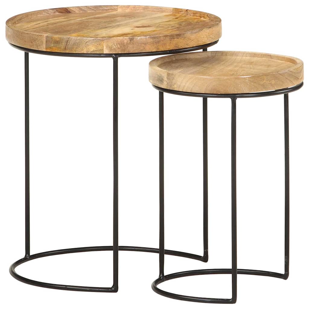 Set Tavolini da Salotto 2 pz Legno Massello di Mango e Acciaio