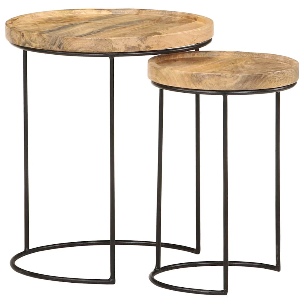 Set Tavolini da Salotto 2 pz Legno Massello di Mango e Acciaio