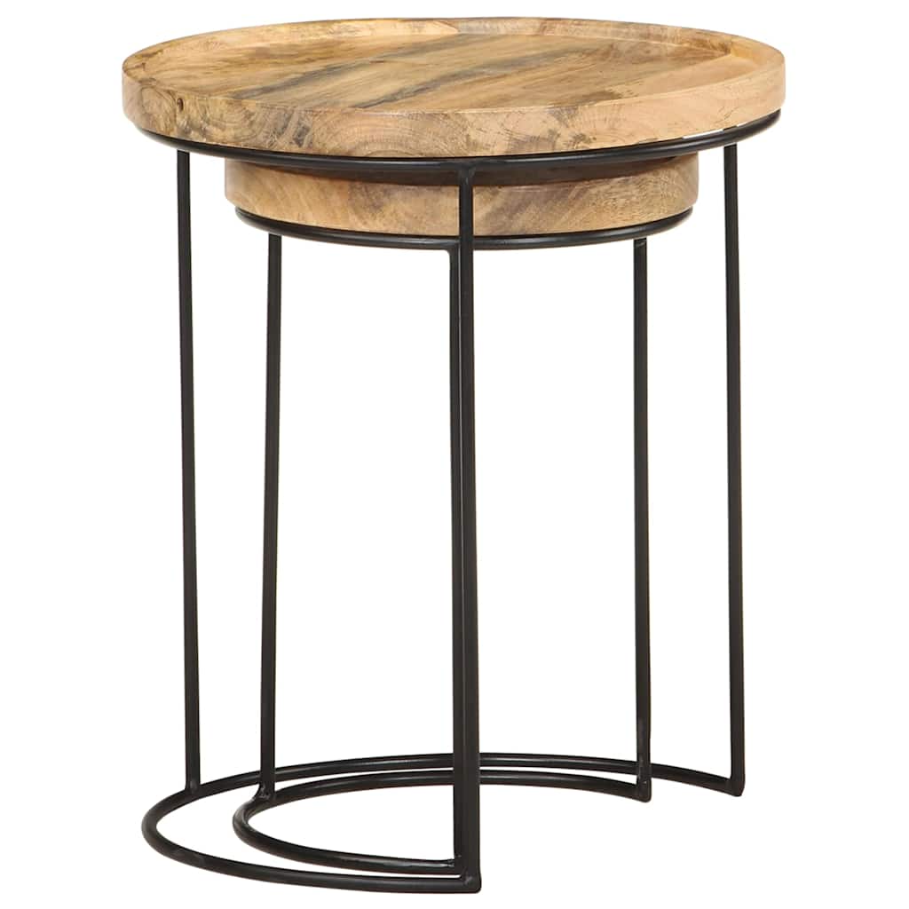 Set Tavolini da Salotto 2 pz Legno Massello di Mango e Acciaio