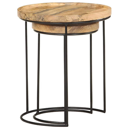Set Tavolini da Salotto 2 pz Legno Massello di Mango e Acciaio
