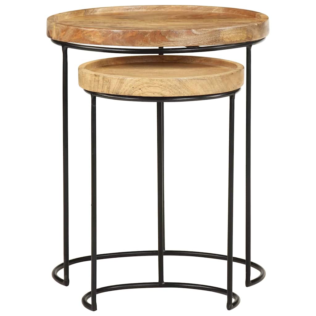 Set Tavolini da Salotto 2 pz Legno Massello di Mango e Acciaio