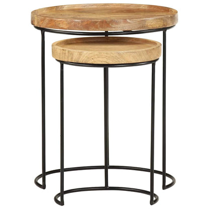 Set Tavolini da Salotto 2 pz Legno Massello di Mango e Acciaio