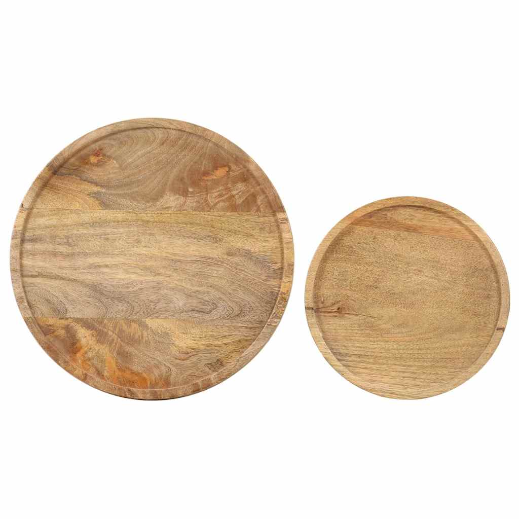 Set Tavolini da Salotto 2 pz Legno Massello di Mango e Acciaio