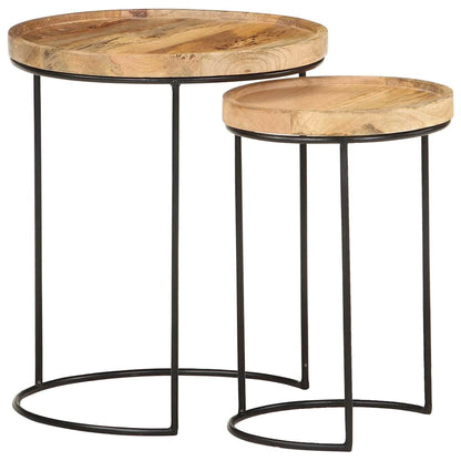 Set Tavolini da Salotto 2 pz Legno Massello di Mango e Acciaio