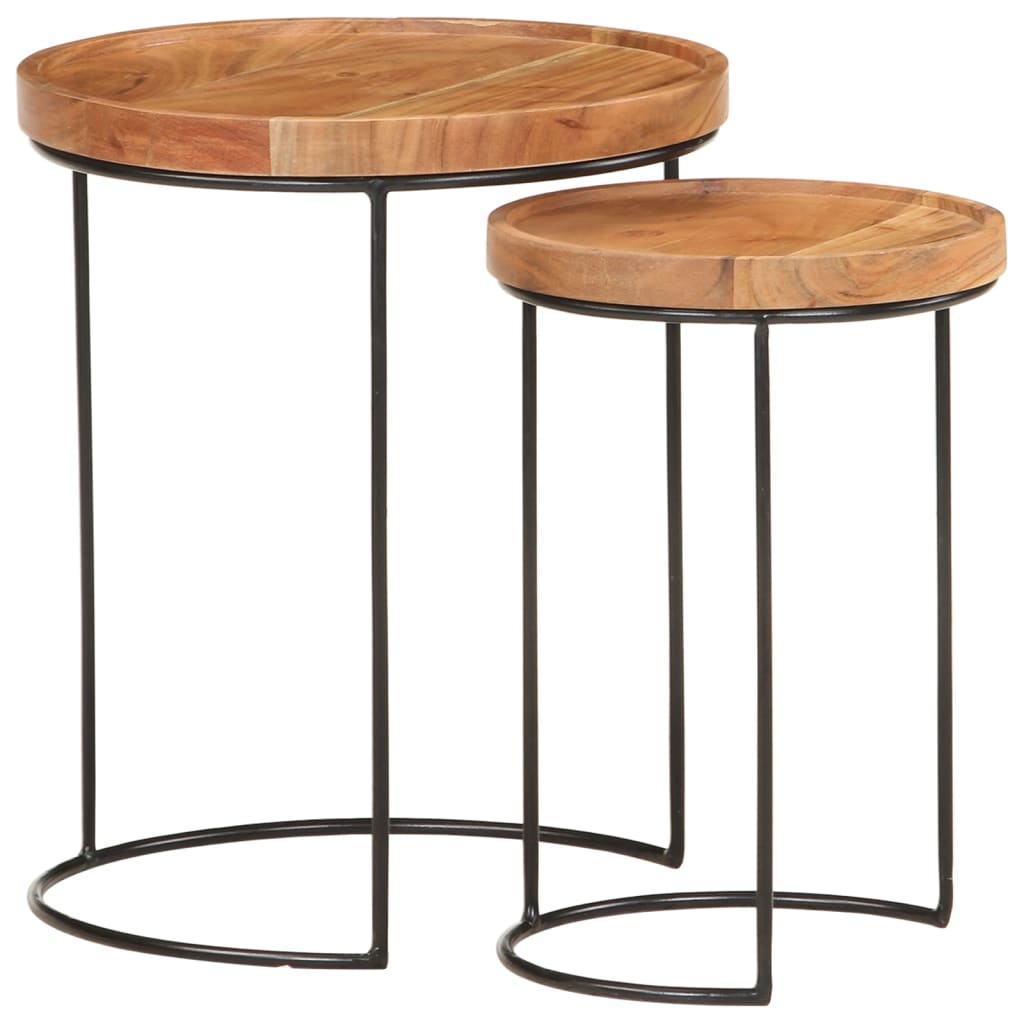 Set Tavolini da Salotto 2 pz Legno Massello di Acacia e Acciaio | homemem39