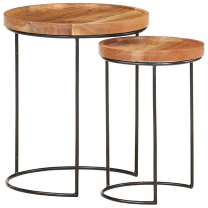 Set Tavolini da Salotto 2 pz Legno Massello di Acacia e Acciaio