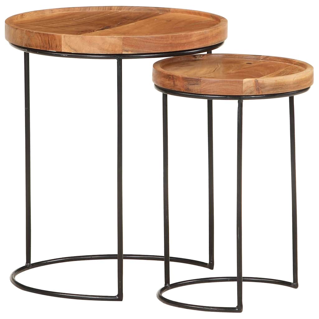 Set Tavolini da Salotto 2 pz Legno Massello di Acacia e Acciaio