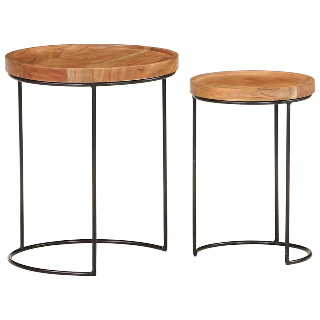 Set Tavolini da Salotto 2 pz Legno Massello di Acacia e Acciaio