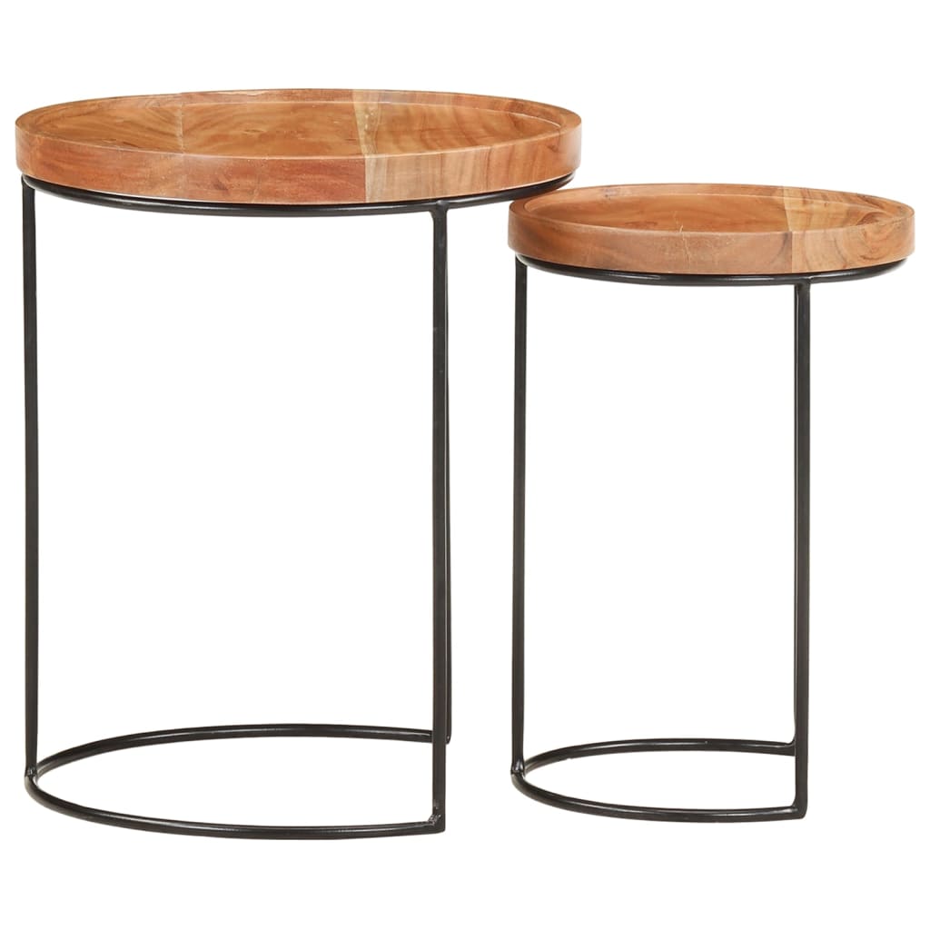 Set Tavolini da Salotto 2 pz Legno Massello di Acacia e Acciaio | homemem39