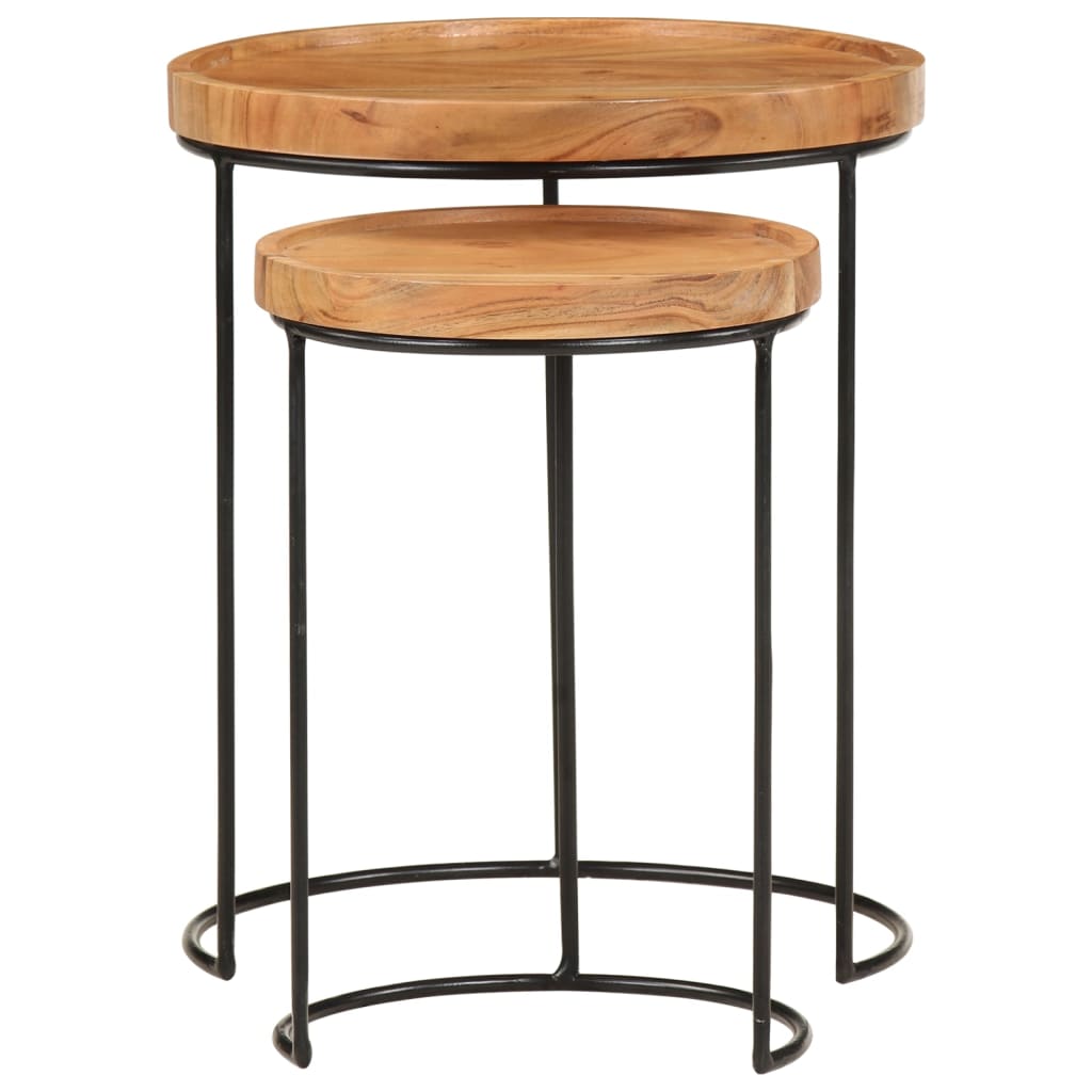 Set Tavolini da Salotto 2 pz Legno Massello di Acacia e Acciaio | homemem39