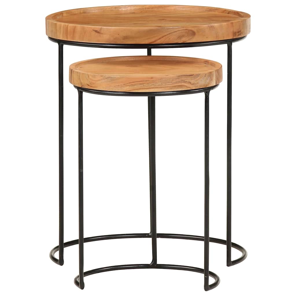 Set Tavolini da Salotto 2 pz Legno Massello di Acacia e Acciaio