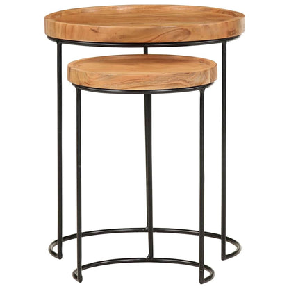 Set Tavolini da Salotto 2 pz Legno Massello di Acacia e Acciaio