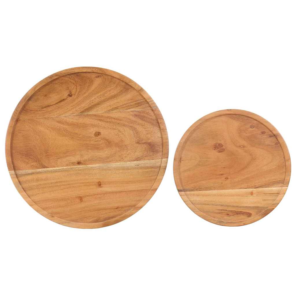 Set Tavolini da Salotto 2 pz Legno Massello di Acacia e Acciaio