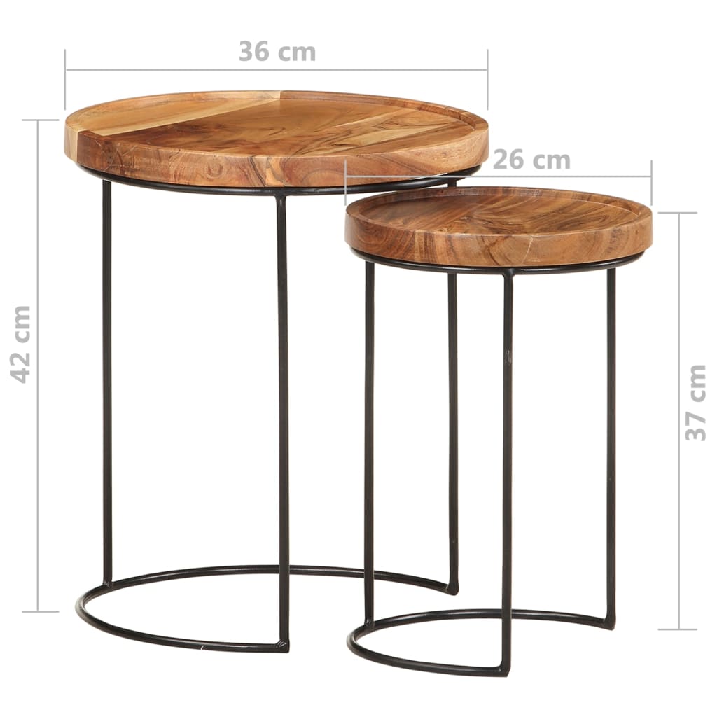 Set Tavolini da Salotto 2 pz Legno Massello di Acacia e Acciaio | homemem39