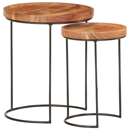 Set Tavolini da Salotto 2 pz Legno Massello di Acacia e Acciaio | homemem39