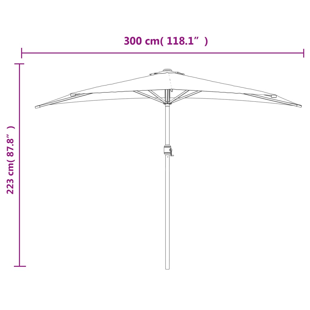 Ombrellone Balcone Palo in Alluminio Nero 300x155x223cm a Metà | homemem39