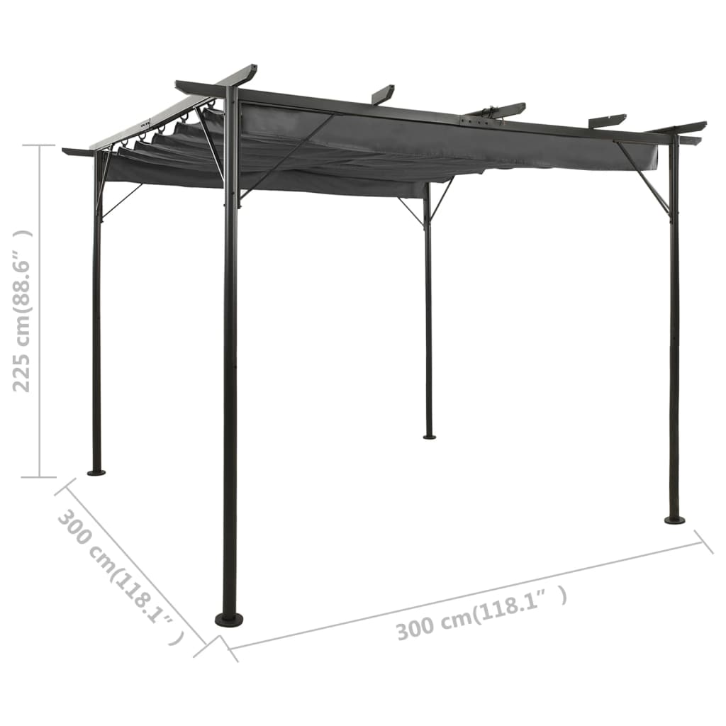 Pergola con Tetto Retrattile Antracite 3x3m in Acciaio 180 g/m² - homemem39