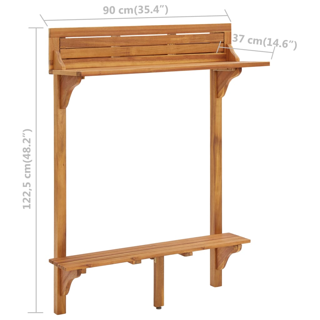Tavolo da Bar da Balcone 90x37x122,5 cm in Massello di Acacia - homemem39