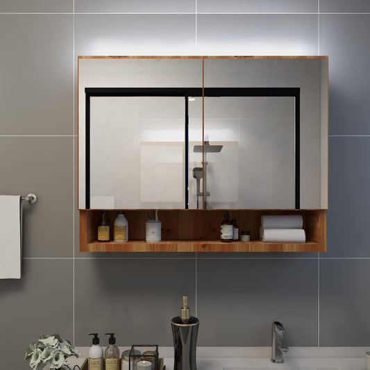 Armadietto a Specchio con LED Rovere 80x15x60 cm in MDF | homemem39