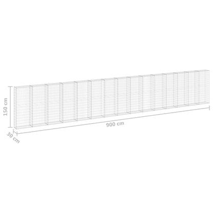 Gabbione con Copertura in Acciaio Zincato 900x30x150 cm - homemem39