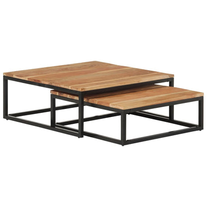 Tavolini da Salotto Impilabili 2 pz Legno Massello di Acacia | homemem39